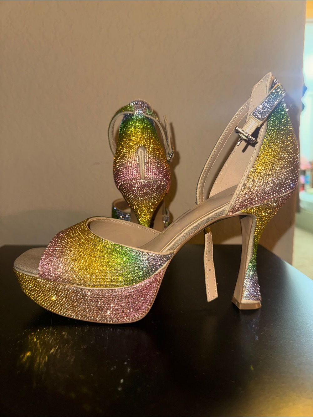 Rhinestone Gradient Platform Heels - Multi-Color - Picture 1 of 4